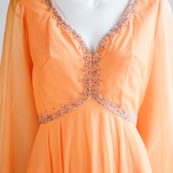 Vintage Empire Waist Beaded Wizard Sleeve Gown - Picture 5 of 10